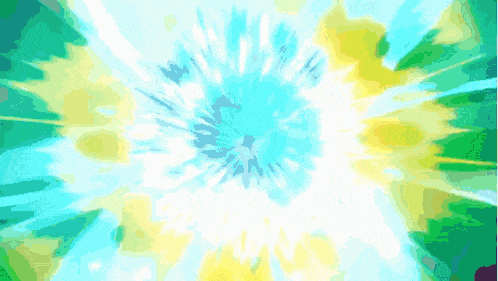 a cartoon character with a mouth open is surrounded by blue and yellow lightning