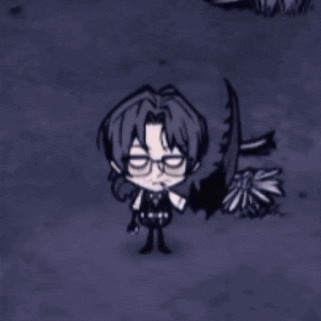 a cartoon character with glasses and a sword is standing in the dark holding a flower .