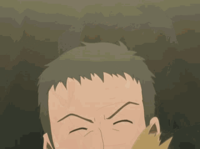 a close up of a man 's face with a surprised expression