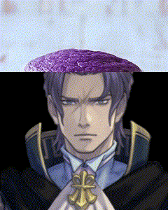a cartoon of a man with a purple hat on