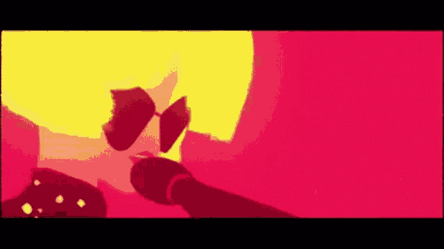 a cartoon drawing of a person holding a microphone on a red background