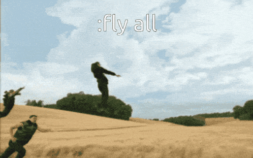 a man is jumping in the air with the words fly all written above him
