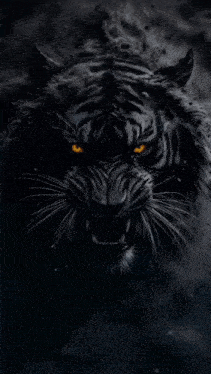 a black and white tiger with yellow eyes is being struck by lightning
