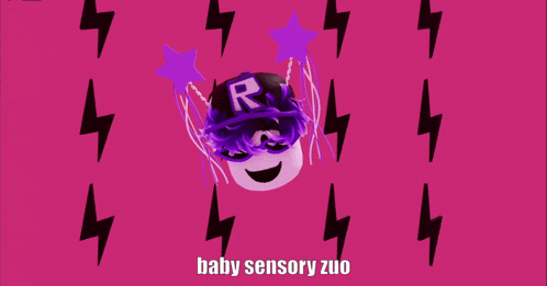 a pink background with purple lightning bolts and the words " baby sensory zuo "