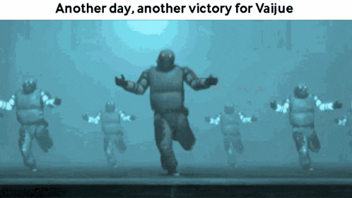 another day another victory for vaijue is displayed on a blue background