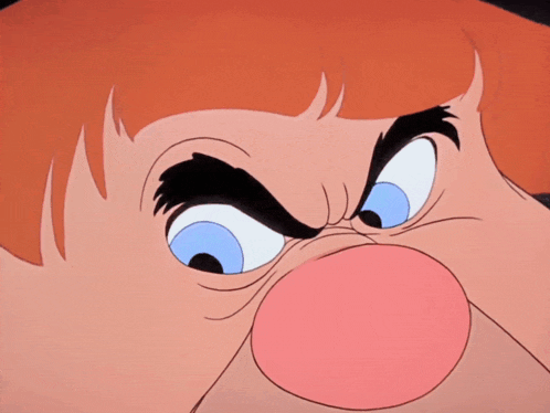 a close up of a cartoon character 's face with a big nose