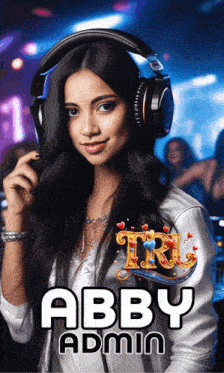 a woman wearing headphones with the name abby admin written below her