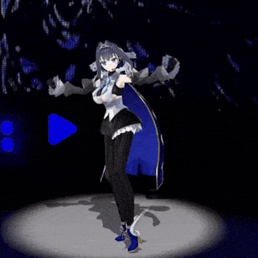 a 3d animated character is dancing on a stage .