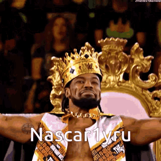 a man with a crown on his head and the word nascar1yru on the bottom