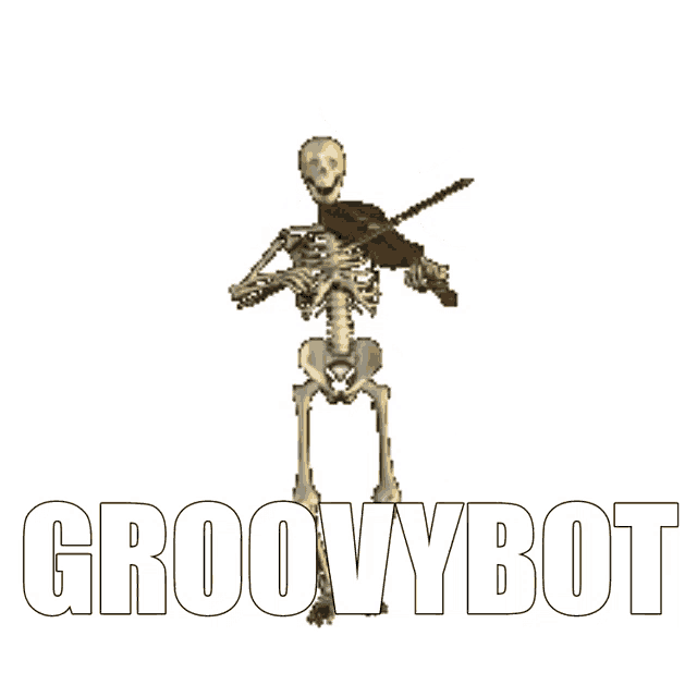 a skeleton is playing a violin with the word groovybot below it