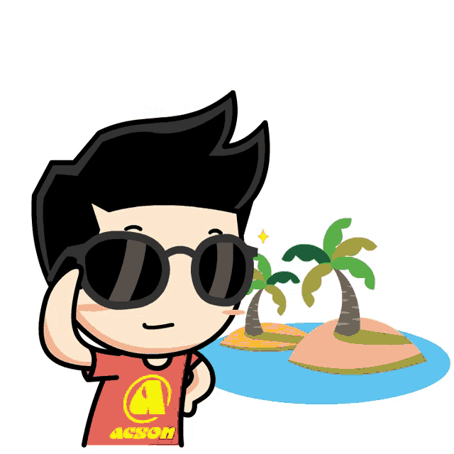 a cartoon character wearing sunglasses and a shirt that says acson
