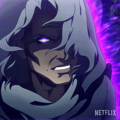 a close up of a person with purple eyes and the word netflix on the bottom right