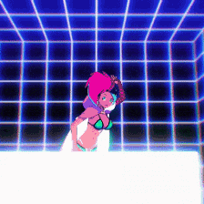 a woman in a bikini is standing in front of a grid