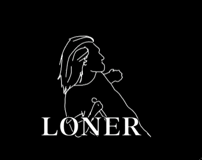 a black and white drawing of a person with the word loner written below it