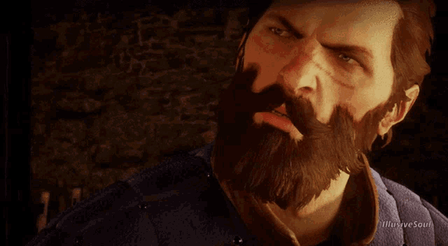 a man with a beard is shown in a video game with illusivesouth written below him