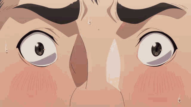 a close up of a person 's eye with a red pupil and black hair