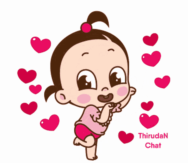a cartoon drawing of a little girl with hearts around her and the words thiruda chat below her