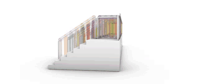 a set of stairs with a colorful railing on the side