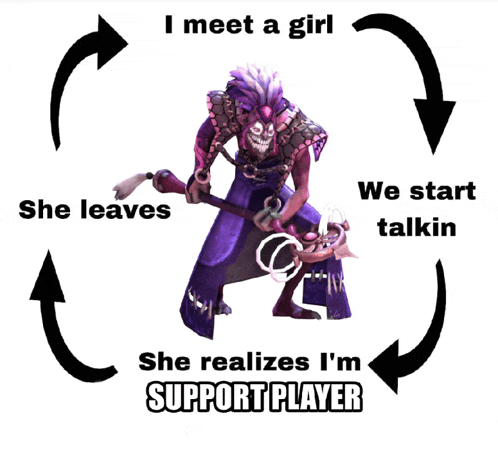 a poster that says i meet a girl we start talkin she realizes i 'm support player