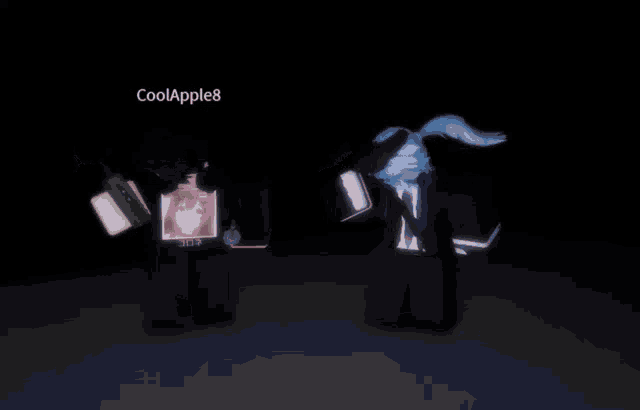 two cartoon characters are standing next to each other with the name coolapple8 on the bottom