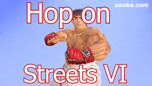 a video game character with the words hop on streets vi on the bottom