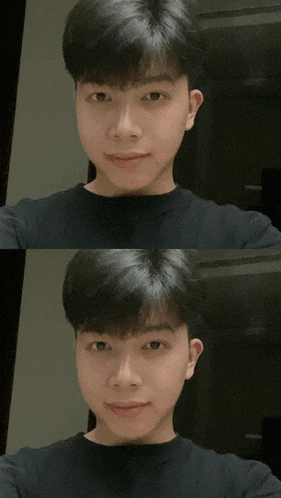a young man is taking a selfie with his eyes closed