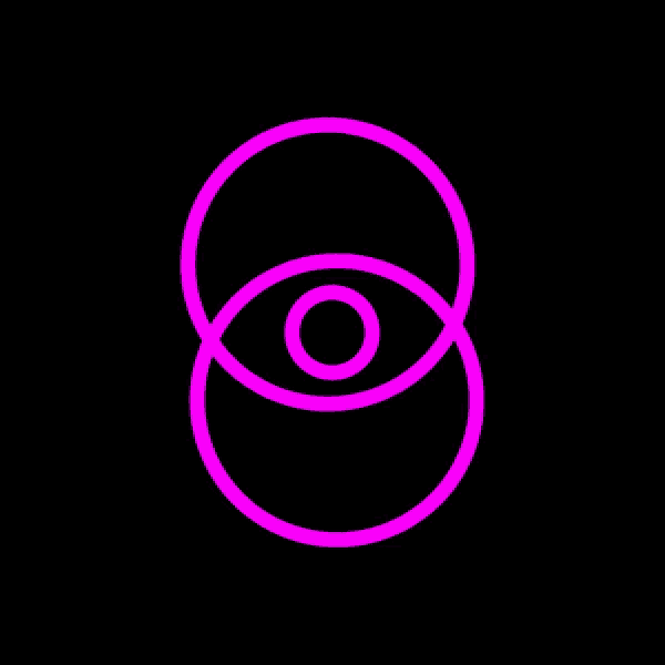 two pink circles on a black background with a smaller pink circle in the middle