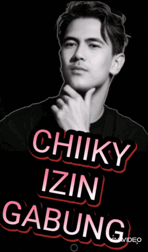 a black and white photo of a man with the words " chiky izin gabung " above him