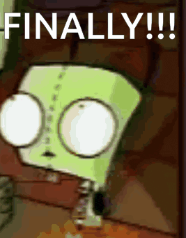 a picture of a cartoon character with the word finally on it