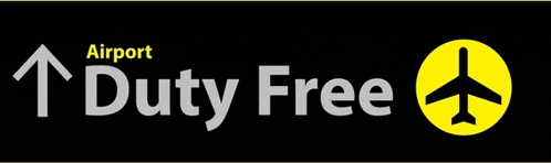 an airport duty free sign with an airplane icon