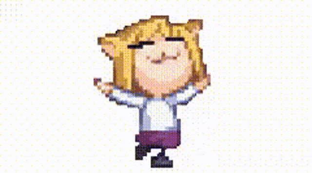 a pixel art of a girl with cat ears dancing