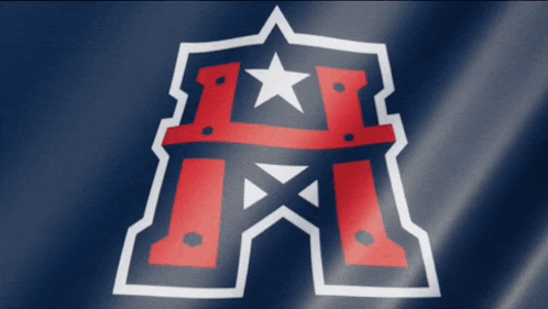 a red white and blue logo with the letter a and a star