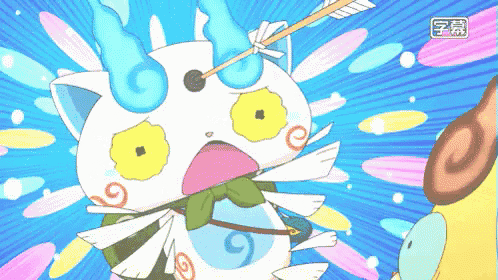 a cartoon drawing of a cat with a bow and arrow in its eye