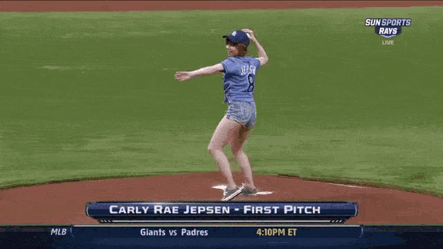 carly rae jepsen 's first pitch is shown on the sun sports rays