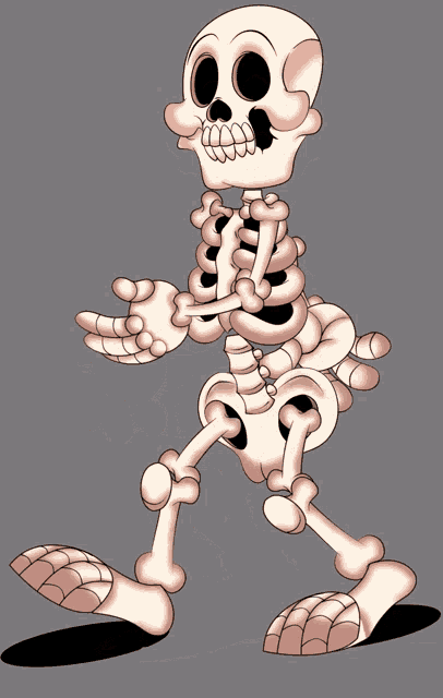 a cartoon drawing of a skeleton giving a thumbs up sign