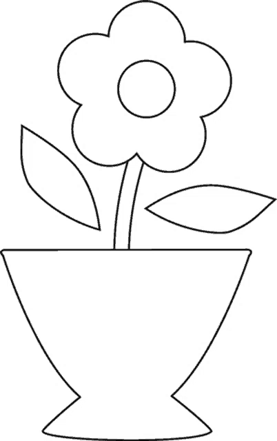 a black and white line drawing of a flower in a pot