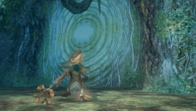 a cartoon character is standing in front of a tree