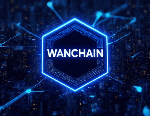 a blue hexagon with wanchain written inside of it