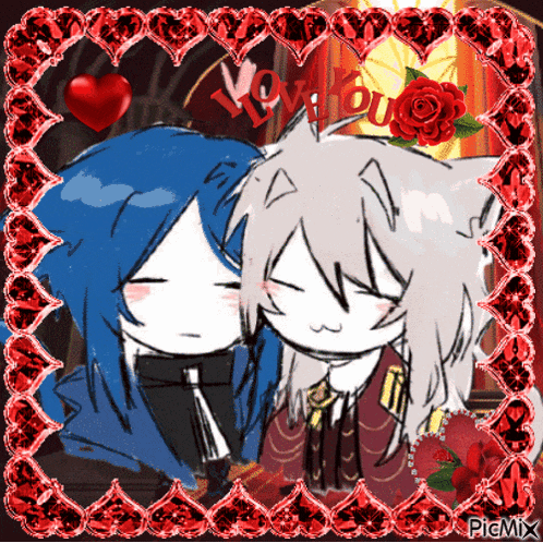 a picture of two anime characters with the words love you written on it