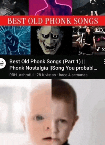 a collage of old phonk songs with a baby in the middle