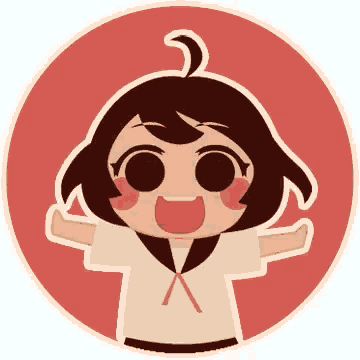a cartoon of a girl with her arms outstretched in a red circle