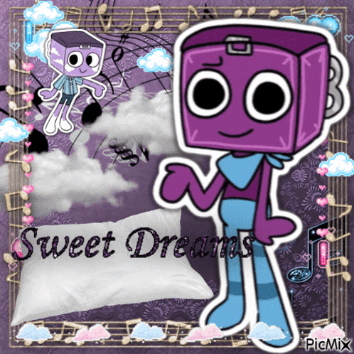 a picture of a cartoon character with the words sweet dreams on the bottom
