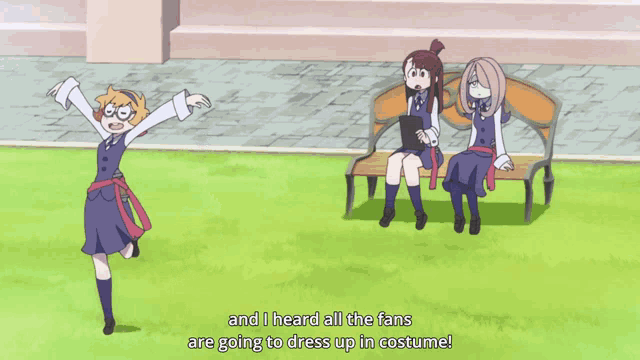 three girls sit on a bench and one of them says but i won t be able to go