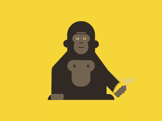 an illustration of a gorilla holding a banana and giving the middle finger
