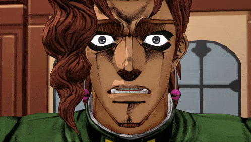 a close up of a cartoon character 's face with a shocked look on his face
