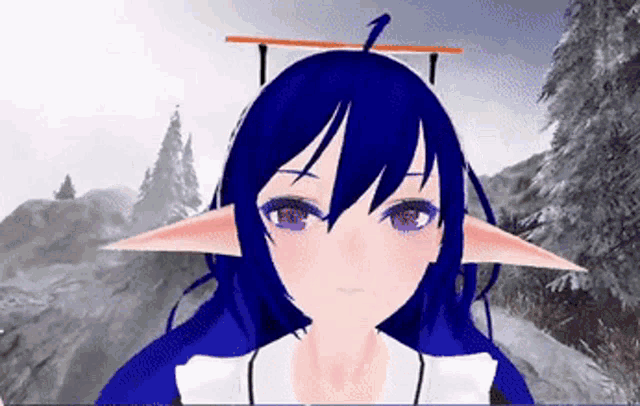 a computer generated image of a girl with long blue hair