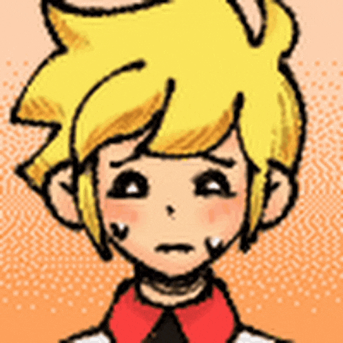 a close up of a cartoon character with yellow hair