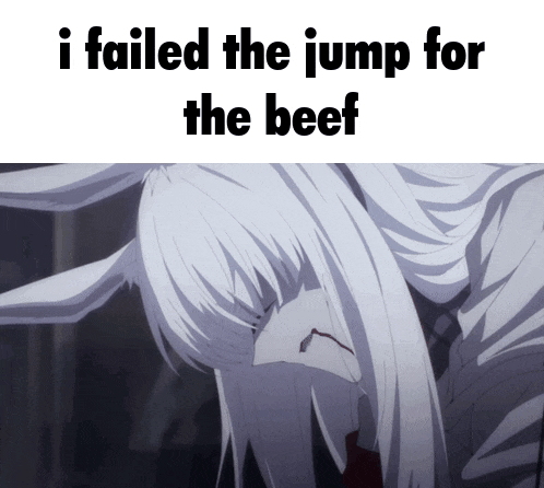 a picture of a girl with the words " i failed the jump for the beef " on it