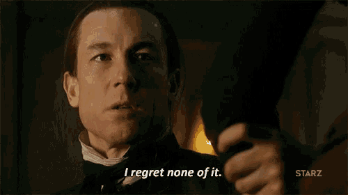 a man is holding a gun and saying i regret none of it .