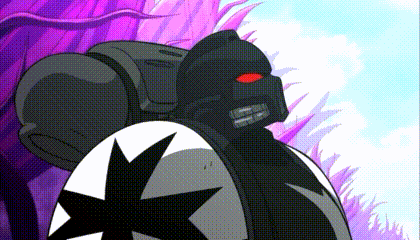 a cartoon drawing of a robot with a shield